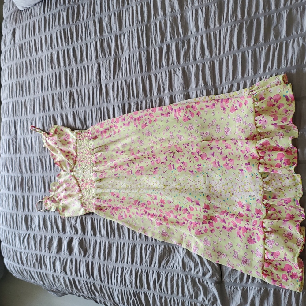 Sienna Sky Pink Floral Yellow Midi Dress with Ruffle Trim - Picture 6 of 10